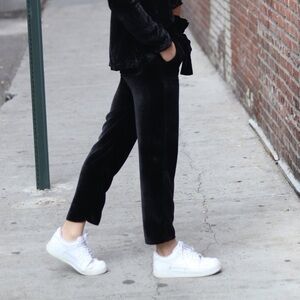 Arteaga Black Velvet High Rise Straight Leg Tie Waist Pants